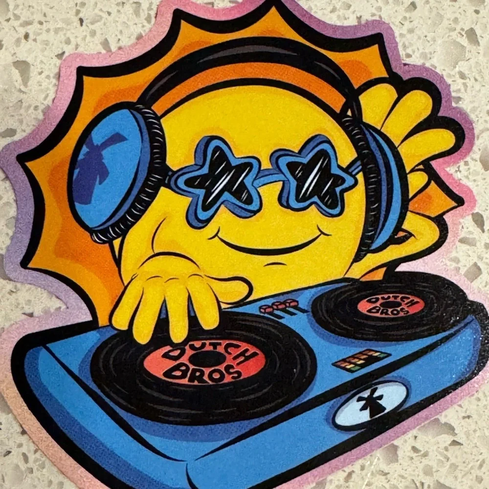Dutch Bros Sunshine DJ Vinyl Sticker - Blue and Yellow 01.07.2025